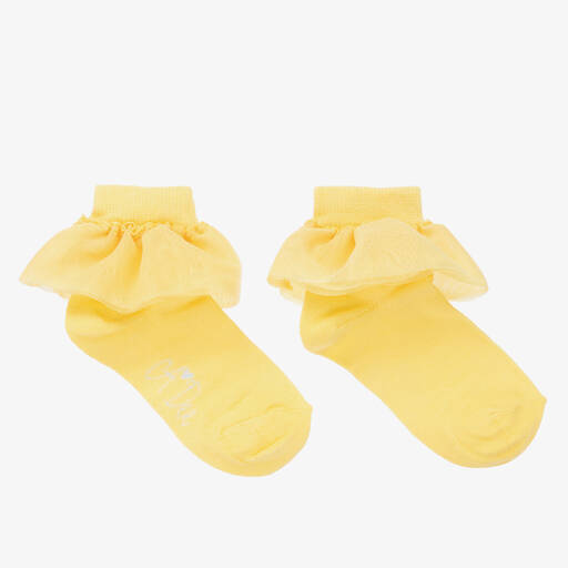 A Dee-Girls Yellow Tulle Ruffle Socks | Childrensalon Outlet