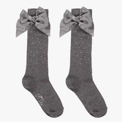 A Dee-Grey Diamanté Bow Socks | Childrensalon Outlet
