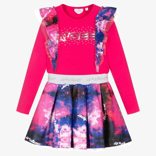 A Dee-Pink & Purple Top & Skirt Set | Childrensalon Outlet