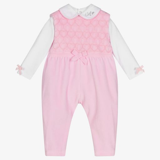 A Dee-Pink & White Baby Dungaree Set | Childrensalon Outlet