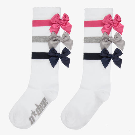 A Dee-Chaussettes blanches rayées à nœud | Childrensalon Outlet