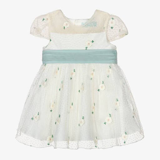 Abel & Lula-Baby Girls Ivory Floral Tulle Dress | Childrensalon Outlet