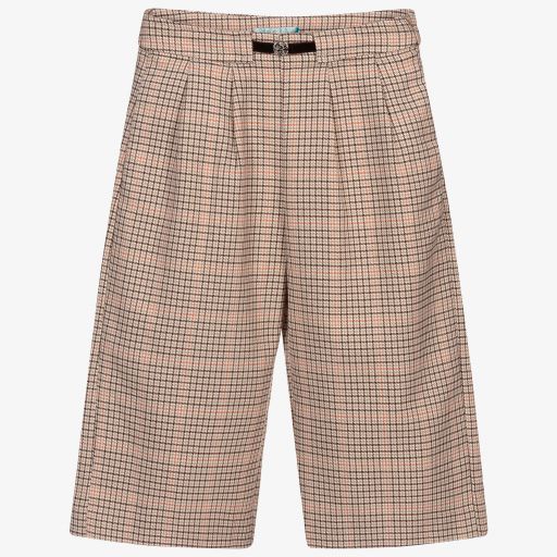 Abel & Lula-Beige Check Wide Leg Trousers  | Childrensalon Outlet