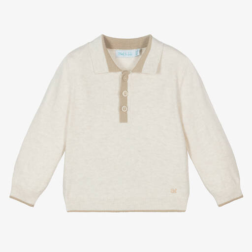 Abel & Lula-Boys Beige Knitted Cotton Polo Sweater | Childrensalon Outlet
