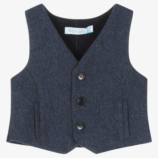 Abel & Lula-Gilet bleu et gris en tweed garçon | Childrensalon Outlet