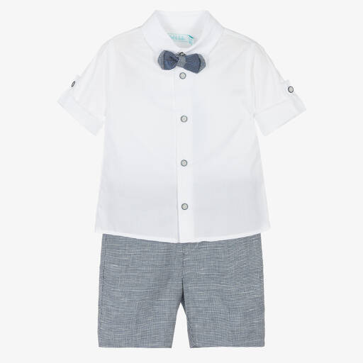 Abel & Lula-Boys Blue Houndstooth Check Shorts Set | Childrensalon Outlet