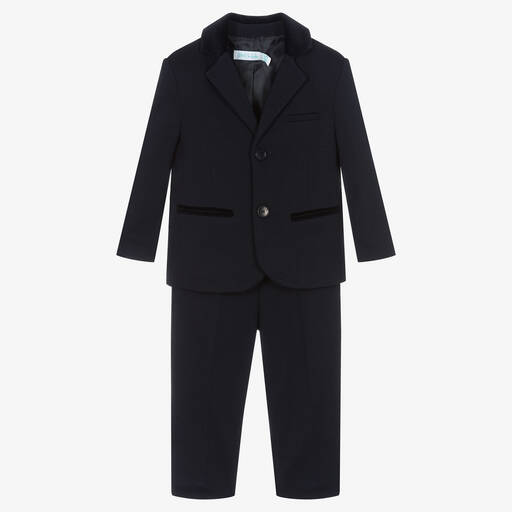 Abel & Lula-Boys Blue Jersey & Velvet Suit | Childrensalon Outlet