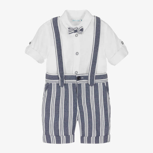 Abel & Lula-Boys Blue Linen & Cotton Shorts Set | Childrensalon Outlet