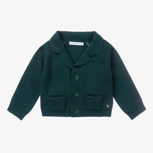 Abel & Lula-Boys Green Knit Revere Collar Cardigan | Childrensalon Outlet