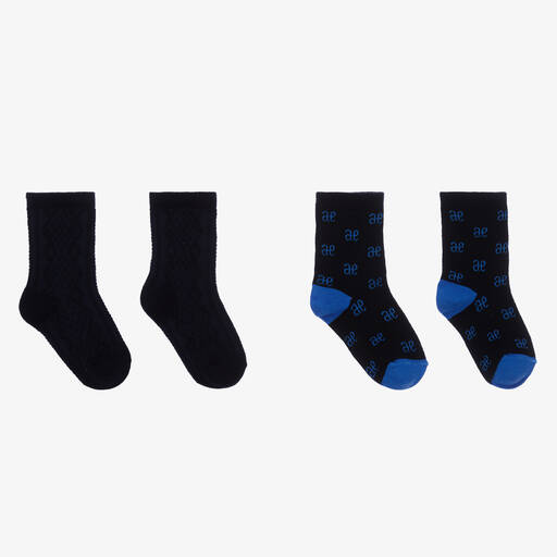 Abel & Lula-Boys Navy Blue Cotton Socks (2 Pack) | Childrensalon Outlet