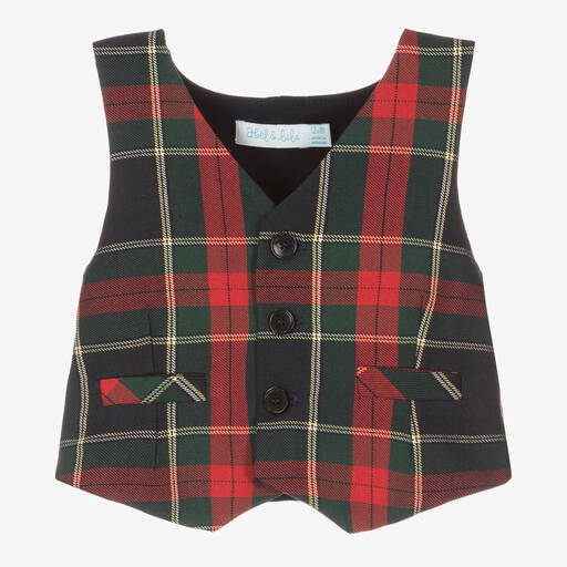 Abel & Lula-Boys Navy Blue & Red Tartan Waistcoat | Childrensalon Outlet