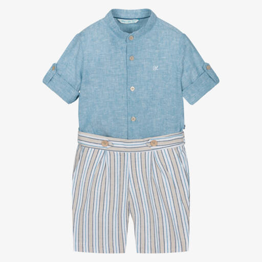 Abel & Lula-Boys Striped Blue Shorts Ensemble | Childrensalon Outlet