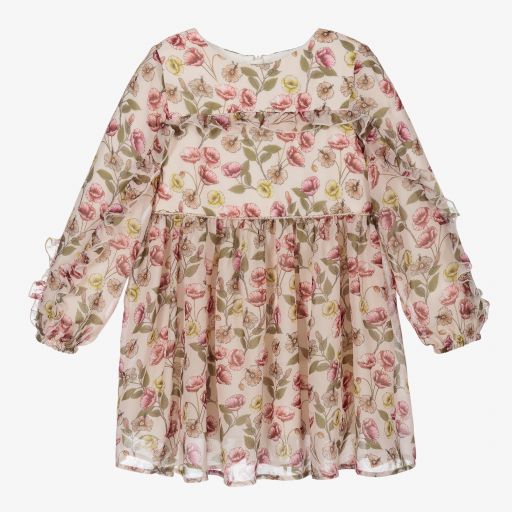 Abel & Lula-Girls Beige Floral Dress | Childrensalon Outlet