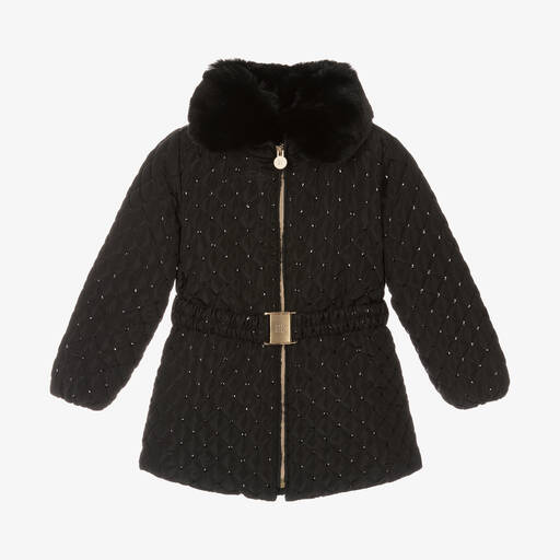 Abel & Lula-Girls Black Diamond-Quilted Sequin Coat | Childrensalon Outlet