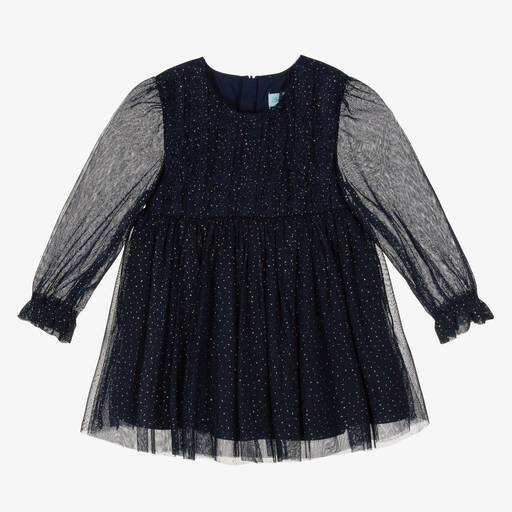 Abel & Lula-Girls Blue & Gold Glitter Tulle Dress | Childrensalon Outlet