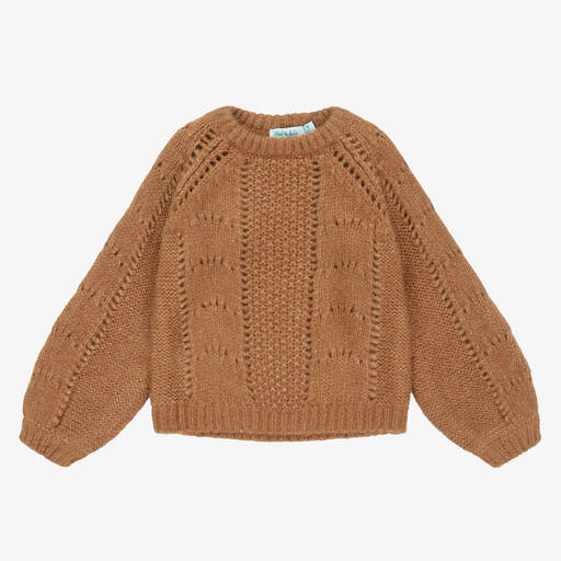 Abel & Lula-Girls Brown Knitted Sweater | Childrensalon Outlet