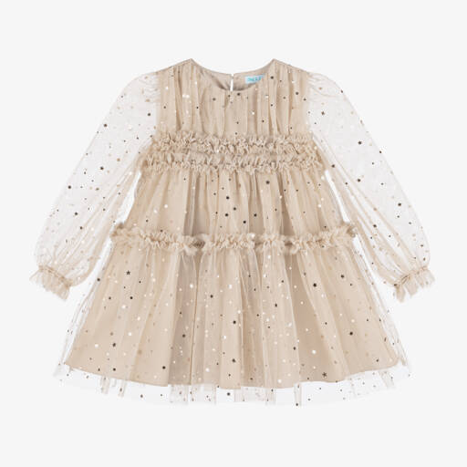 Abel & Lula-Girls Champagne Starry Tulle Dress | Childrensalon Outlet