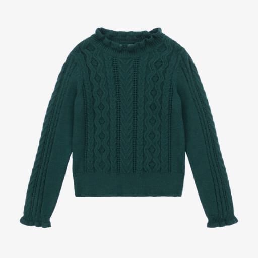 Abel & Lula-Girls Emerald Cable Knit Jumper | Childrensalon Outlet