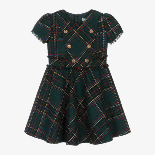 Abel & Lula-Girls Emerald Tweed Check Dress | Childrensalon Outlet