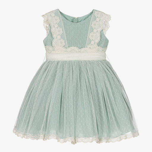 Abel & Lula-Girls Green & Ivory Tulle Dress | Childrensalon Outlet