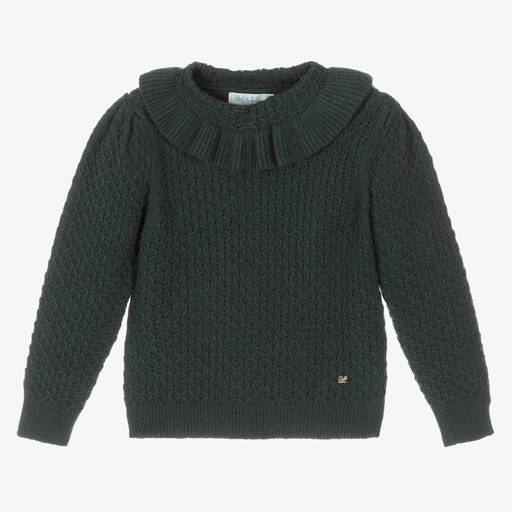 Abel & Lula-Girls Green Knitted Sweater | Childrensalon Outlet
