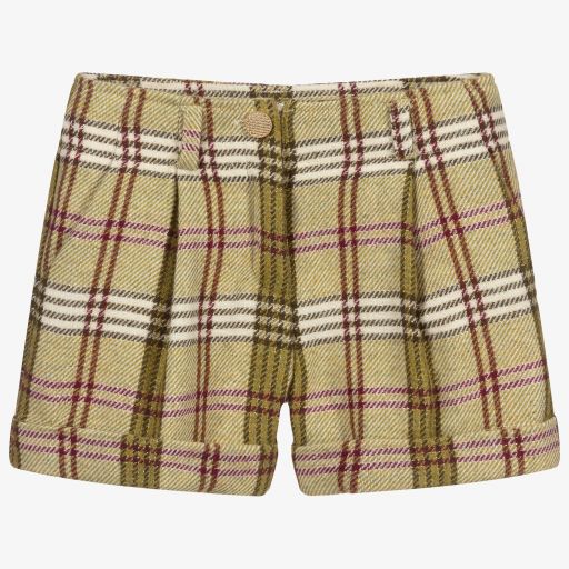 Abel & Lula-Girls Green Wool Check Shorts  | Childrensalon Outlet