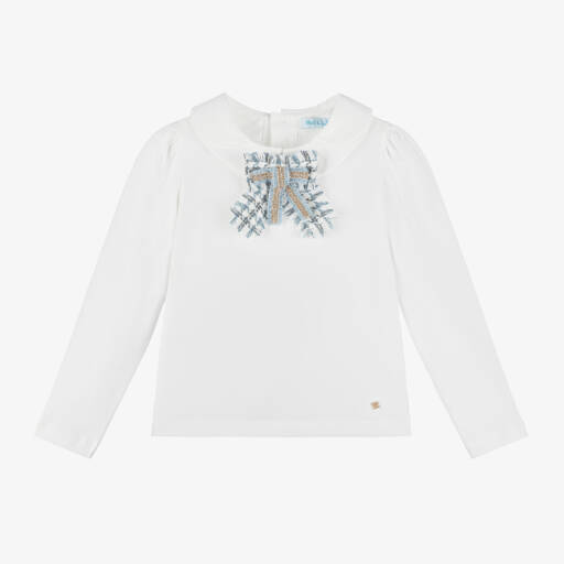 Abel & Lula-Girls Ivory Bow T-Shirt | Childrensalon Outlet