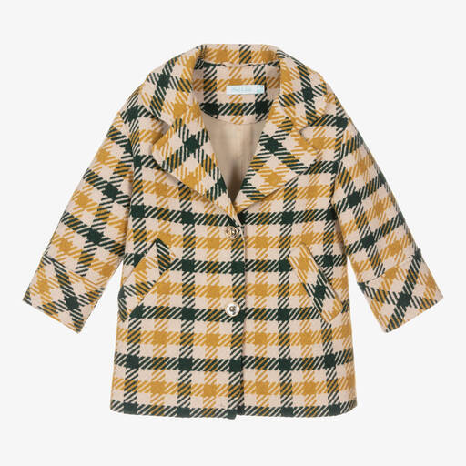 Abel & Lula-Girls Ivory Check Wool Coat | Childrensalon Outlet