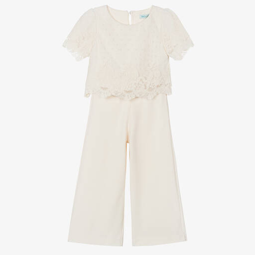Abel & Lula-Girls Ivory Embroidered Tulle & Crêpe Trouser Set  | Childrensalon Outlet