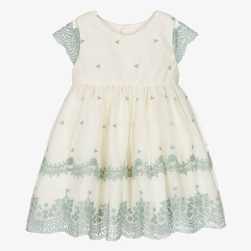 Abel & Lula-Besticktes Tüllkleid elfenbein/grün | Childrensalon Outlet