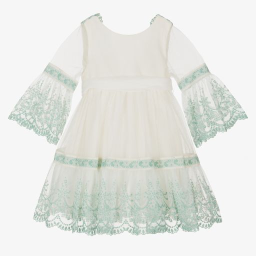 Abel & Lula-Girls Ivory & Green Lace Dress | Childrensalon Outlet