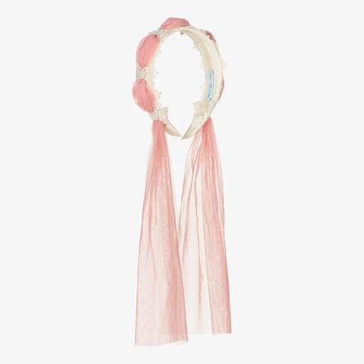 Abel & Lula-Girls Ivory Lace & Pink Tulle Hairband | Childrensalon Outlet