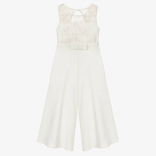 Abel & Lula-Girls Ivory Lace Wide Leg Jumpsuit | Childrensalon Outlet