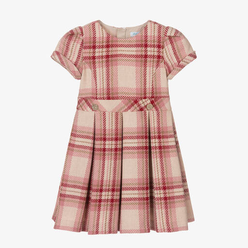 Abel & Lula-Girls Ivory & Pink Wool Tartan Dress | Childrensalon Outlet