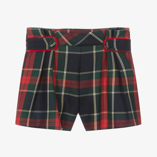 Abel & Lula-Girls Navy Blue & Red Tartan Shorts | Childrensalon Outlet