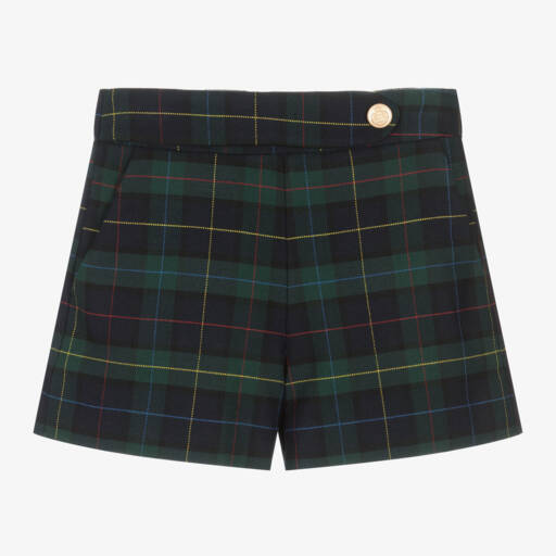 Abel & Lula-Girls Navy & Green Check Shorts | Childrensalon Outlet