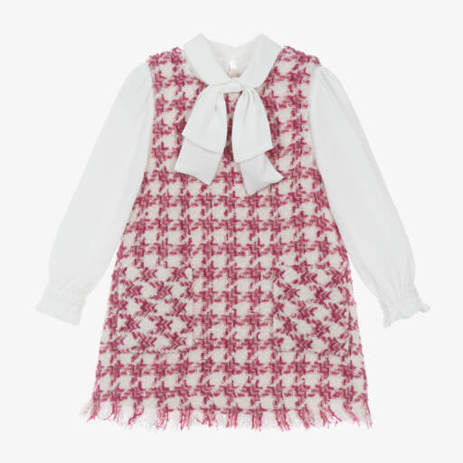 Abel & Lula-Girls Pink Check Tweed Dress | Childrensalon Outlet