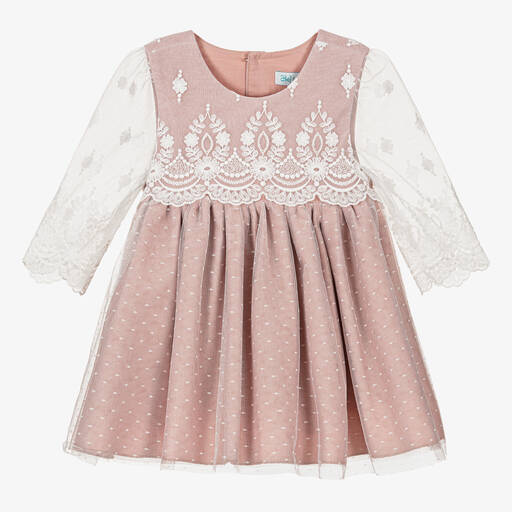 Abel & Lula-Girls Pink Cotton Tulle & Lace Dress | Childrensalon Outlet