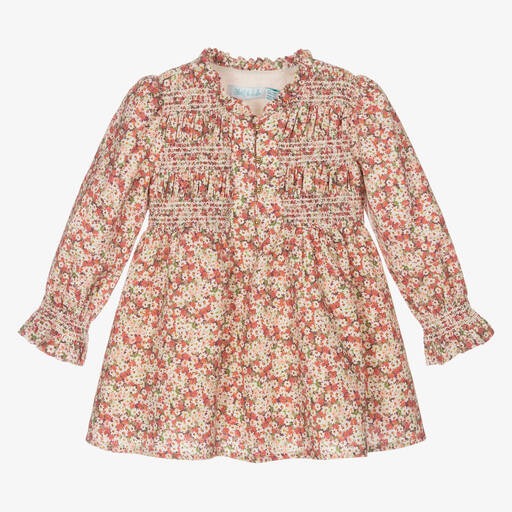 Abel & Lula-Girls Pink Floral Smocked Dress | Childrensalon Outlet