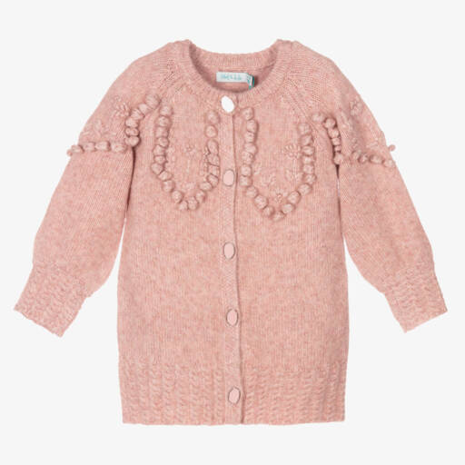 Abel & Lula-Girls Pink Knitted Floral Cardigan | Childrensalon Outlet