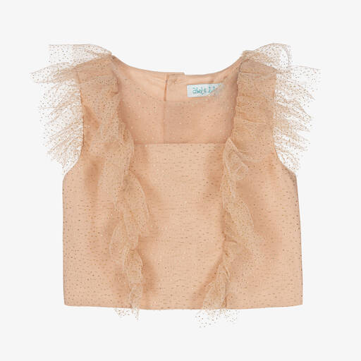 Abel & Lula-Girls Pink Tulle Ruffle Blouse | Childrensalon Outlet