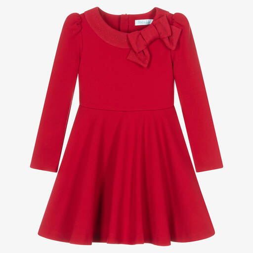 Abel & Lula-Girls Red Cotton Jersey Bow Skater Dress | Childrensalon Outlet