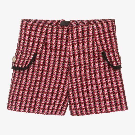 Abel & Lula-Girls Red & Pink Tweed Shorts | Childrensalon Outlet