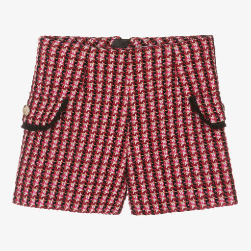 Abel & Lula-Girls Red & Pink Tweed Shorts | Childrensalon Outlet