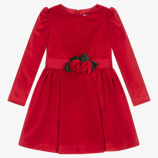 Abel & Lula-Girls Red Velvet Rose Dress | Childrensalon Outlet