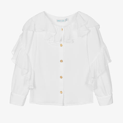 Abel & Lula-Girls White Chiffon Ruffle Blouse | Childrensalon Outlet