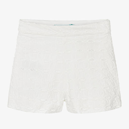Abel & Lula-Girls White Cotton Embroidered Shorts | Childrensalon Outlet