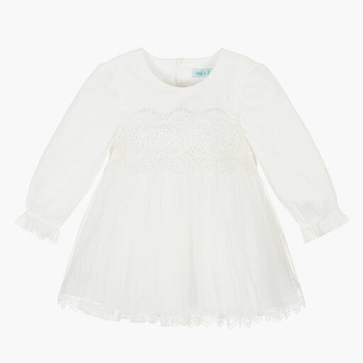Abel & Lula-Girls White Cotton Tulle & Lace Dress | Childrensalon Outlet