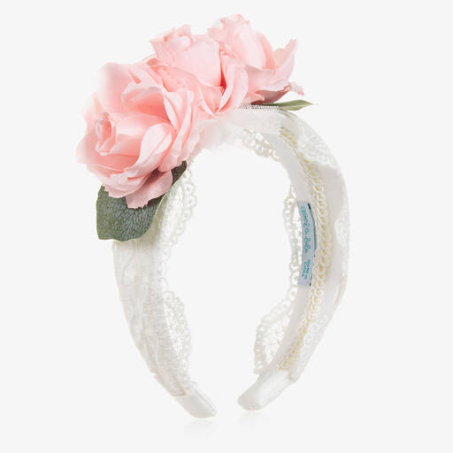 Abel & Lula-Girls White Lace Rose Hairband | Childrensalon Outlet