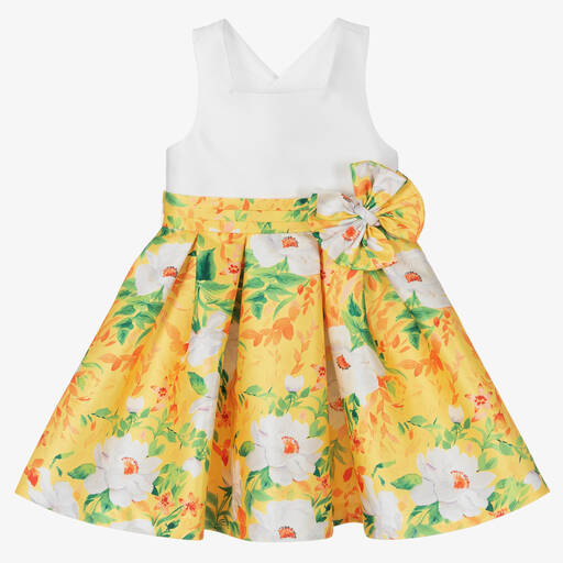 Abel & Lula-Girls White & Yellow Floral Dress | Childrensalon Outlet